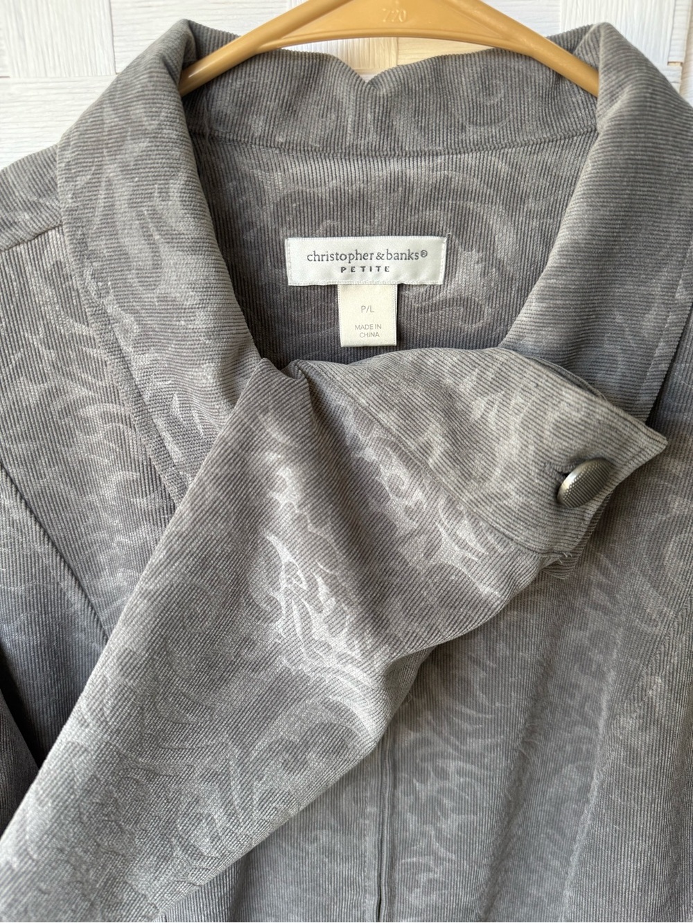 Christopher & Banks Petite L Gray Corduroy Jacket Floral Damask Zip Y2K Boho